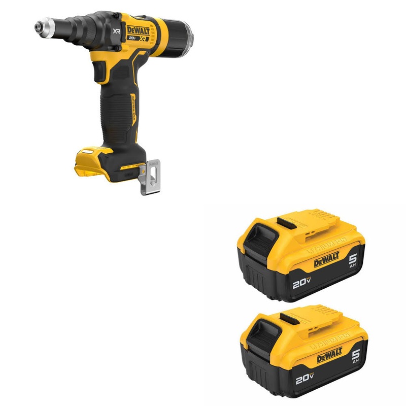 DeWalt DCF403B 20V MAX XR 3/16 Rivet Tool W/ DCB205-2 20V MAX 5Ah Battery, 2Pk