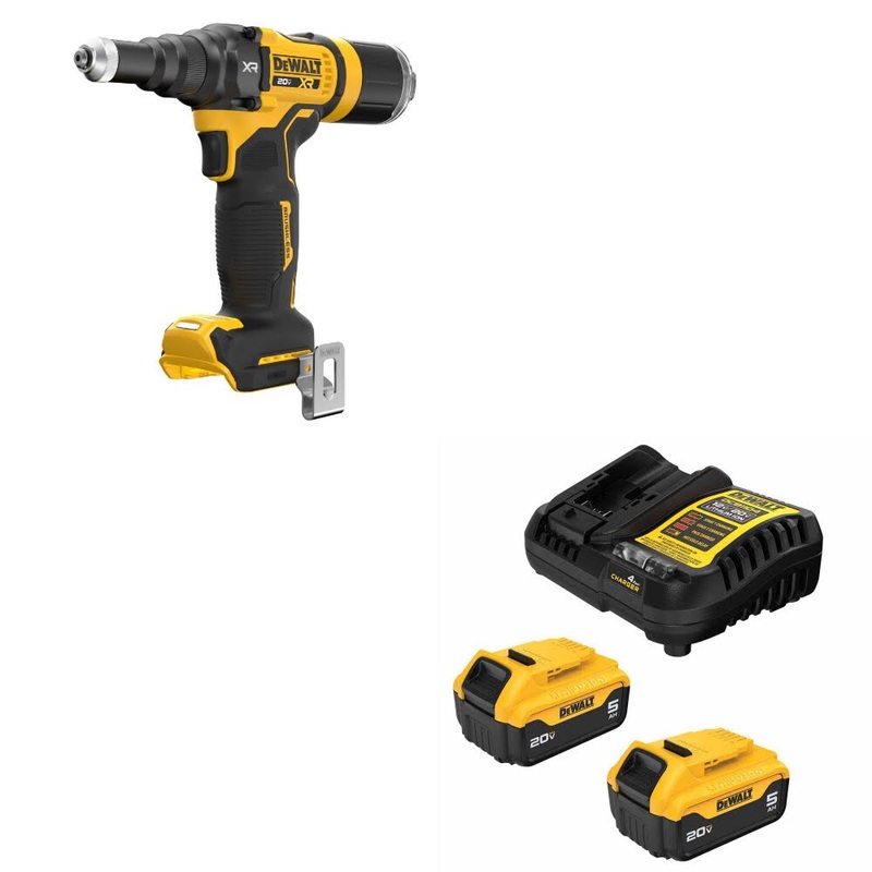 DeWalt DCF403B 20V MAX XR 3/16 Rivet Tool W/ DCB205-2C 20V MAX 5Ah Battery Kit