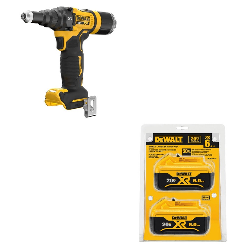 DeWalt DCF403B 20V MAX XR 3/16 Rivet Tool W/ DCB206-2 20V MAX XR Battery, 2Pk