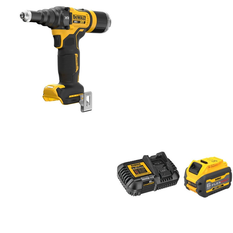 DeWalt DCF403B 20V MAX XR 3/16 Rivet Tool W/ DCB606C 20V/60V MAX Starter Kit