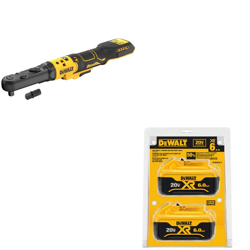 DeWalt DCF510B 20V XR BL RATCHET, Bare W/ DCB206-2 20V MAX XR Battery, 2 Pack