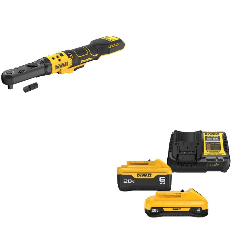 DeWalt DCF510B 20V XR BL RATCHET, Bare W/ DCB2460C 20V MAX 4Ah/6Ah Starter Kit