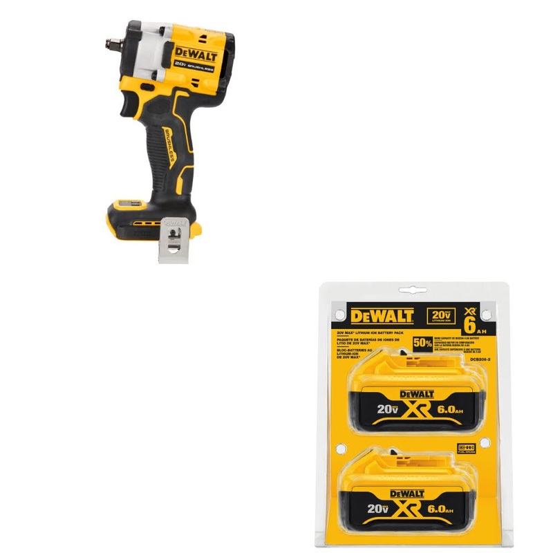 DeWalt DCF923B ATOMIC 20V MAX Impact Wrench W/ DCB206-2 20V MAX XR Battery, 2Pk