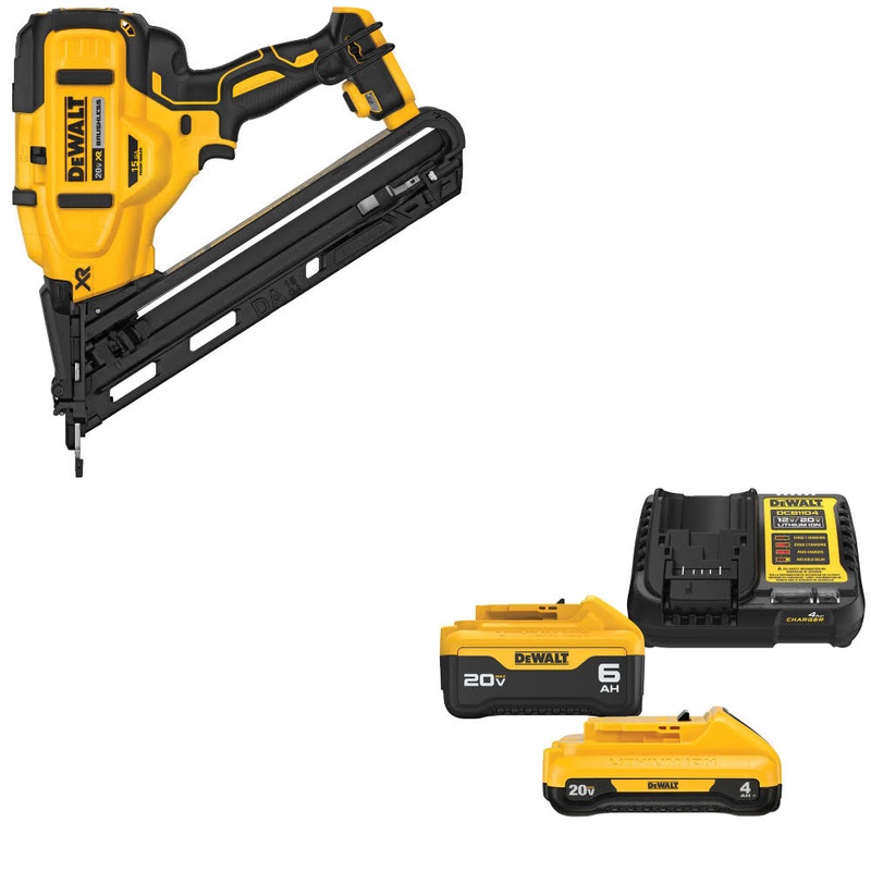 DeWalt DCN650B 20V MAX XR 15Ga Nailer, Bare W/ DCB2460C 20V MAX Starter Kit