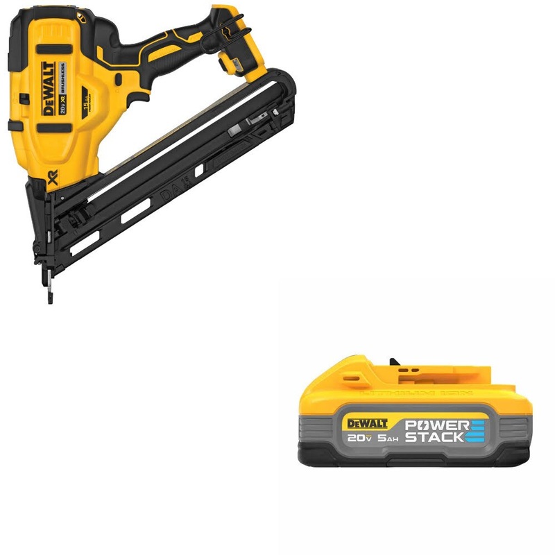 DeWalt DCN650B 20V MAX XR 15Ga Nailer W/ DCBP520 20V Max PowerStack 5Ah Battery