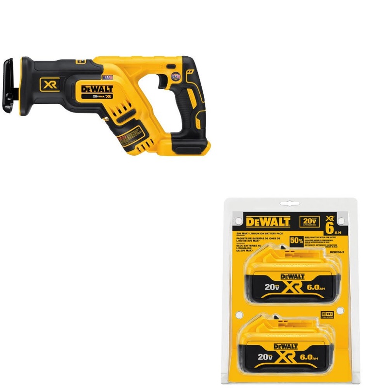 DeWalt DCS367B 20V MAX XR Recip Saw, Bare W/ DCB206-2 20V MAX XR Battery, 2Pk