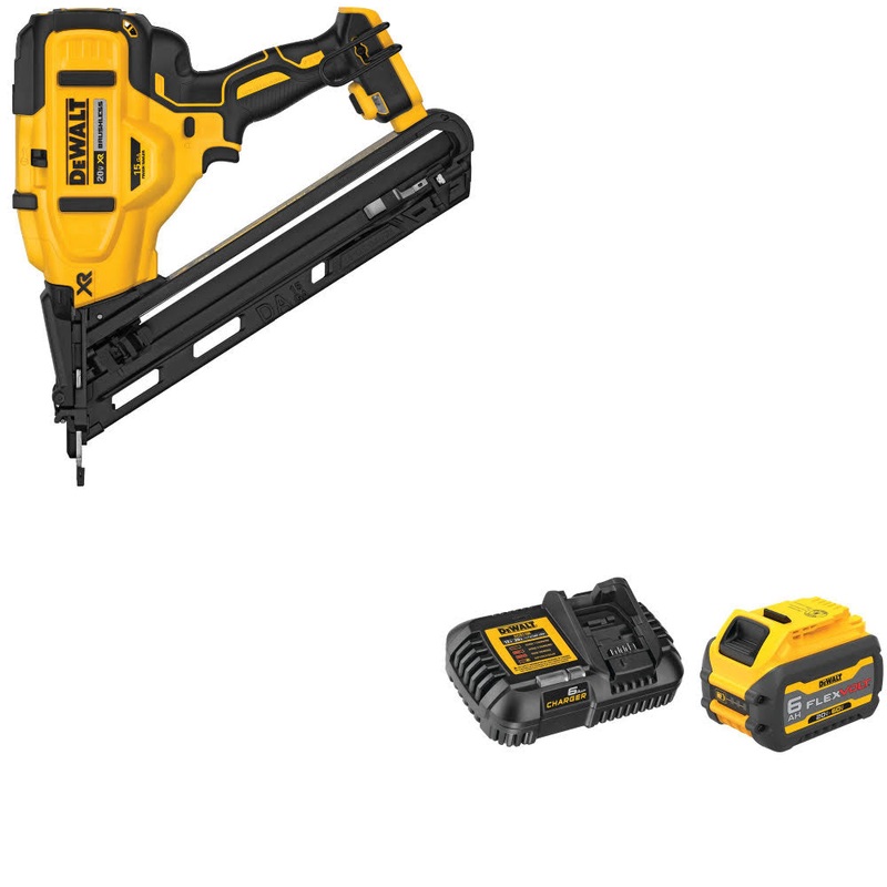 DeWalt DCN650B 20V MAX XR 15Ga Nailer, Bare W/ DCB606C 20V/60V MAX Starter Kit