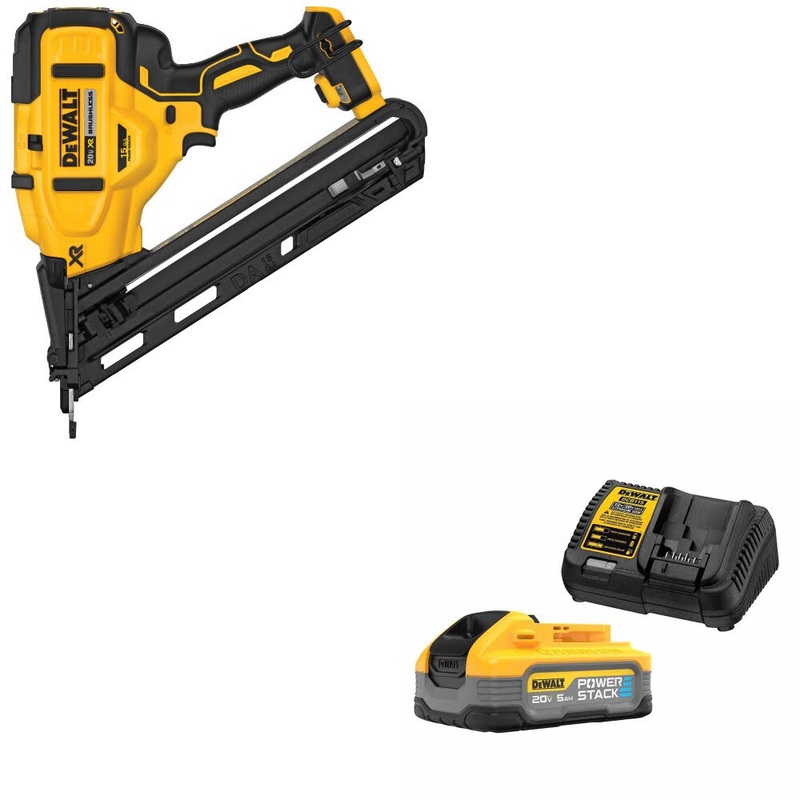 DeWalt DCN650B 20V MAX XR 15Ga Nailer, Bare W/ DCBP520C 20V Max Starter Kit