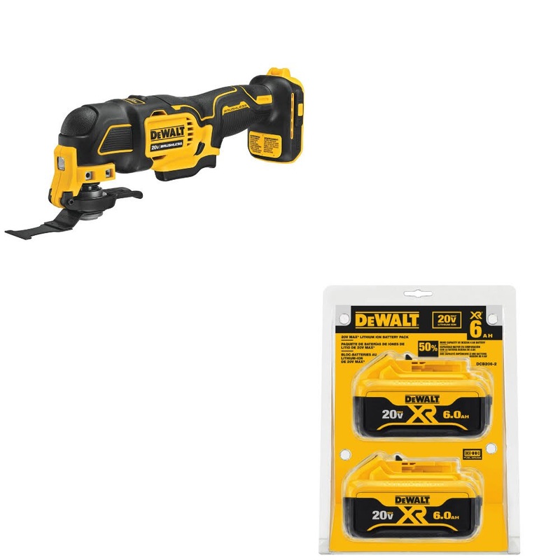 DeWalt DCS354B 20V MAX Multi-Tool, Bare W/ DCB206-2 20V MAX XR 6Ah Battery, 2Pk