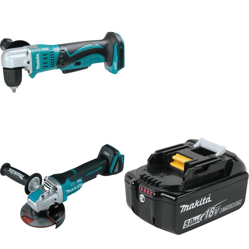 Makita XAD02Z Angle Drill Kit W/ XAG26Z Grinder and FREE BL1850B Battery