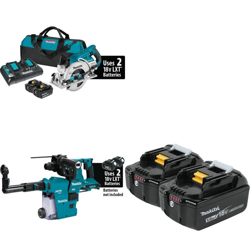 Makita XSR01PT Circular Saw Kit W/ XRH10ZW Rotary Hammer and FREE BL1850B-2 Battery