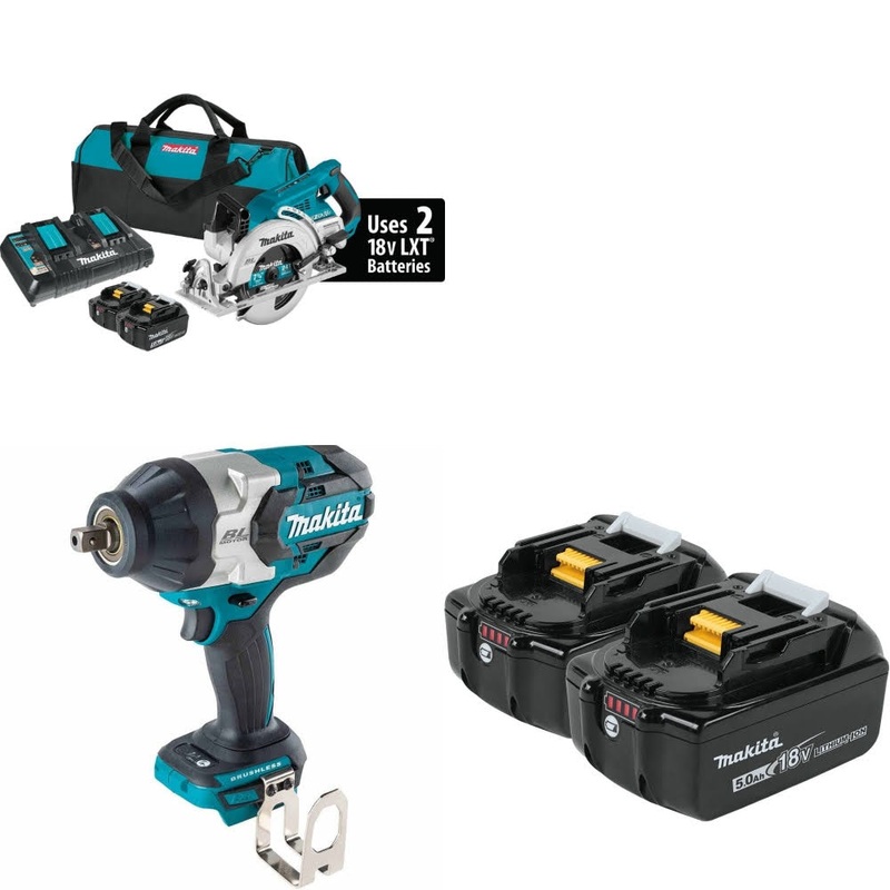 Makita XSR01PT Circular Saw Kit W/ XWT19Z Impact Wrench and FREE BL1850B-2 Battery