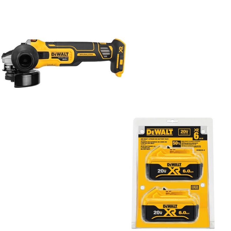 DeWalt DCG405B 20V MAX XR 4.5 Grinder, Bare W/ DCB206-2 20V MAX XR Battery, 2Pk