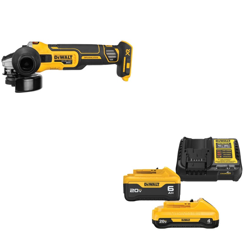 DeWalt DCG405B 20V MAX XR 4.5 Grinder, Bare W/ DCB2460C 20V MAX Starter Kit