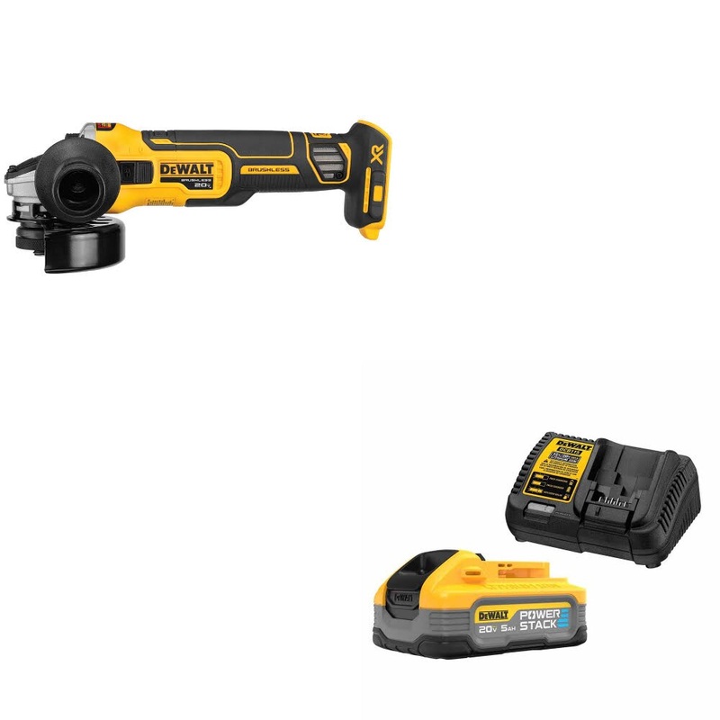 DeWalt DCG405B 20V MAX XR 4.5 Grinder, Bare W/ DCBP520C 20V Max Starter Kit