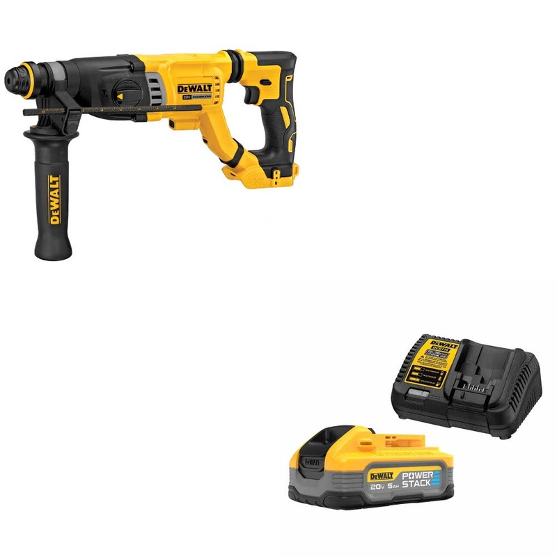 DeWalt DCH263B 20V MAX 1-1/8 Rotary Hammer W/ DCBP520C 20V Max Starter Kit