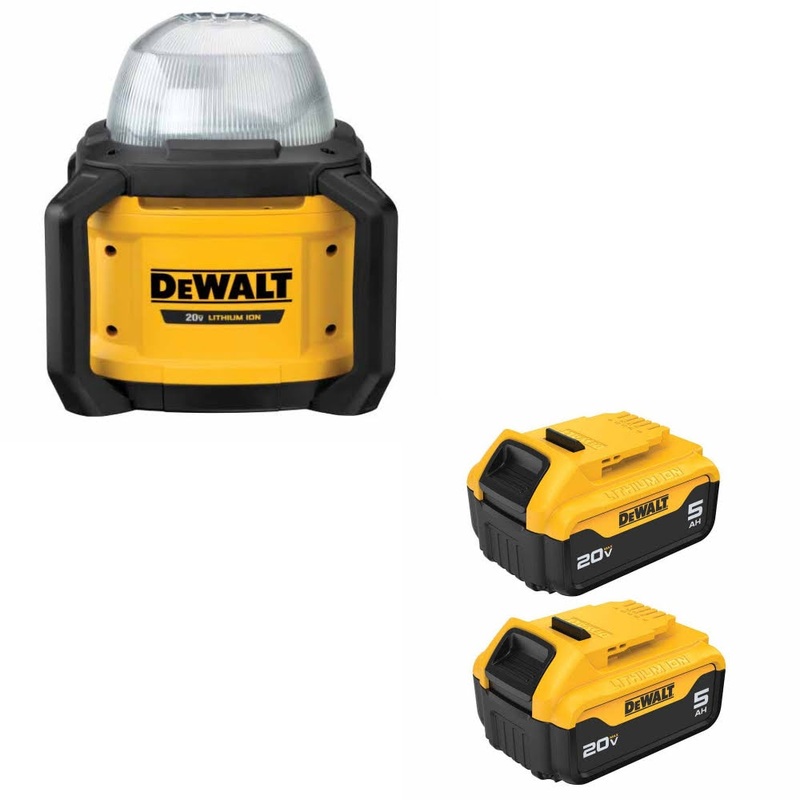 DeWalt DCL074 20V 5000L Work Light, Bare W/ DCB205-2 20V MAX 5Ah Battery, 2-Pack