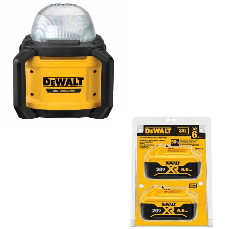 DeWalt DCL074 20V 5000L Work Light, Bare W/ DCB206-2 20V MAX XR 6Ah Battery, 2Pk
