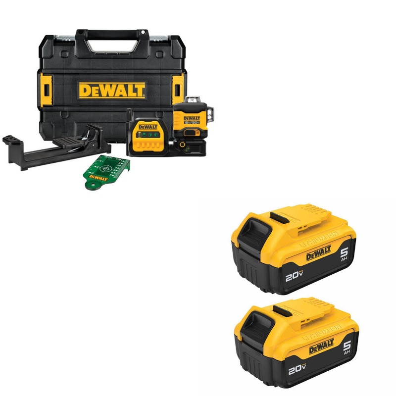DeWalt DCLE34030G 20V/12V 3×360 Laser Kit W/ DCB205-2 20V MAX 5Ah Battery, 2Pk