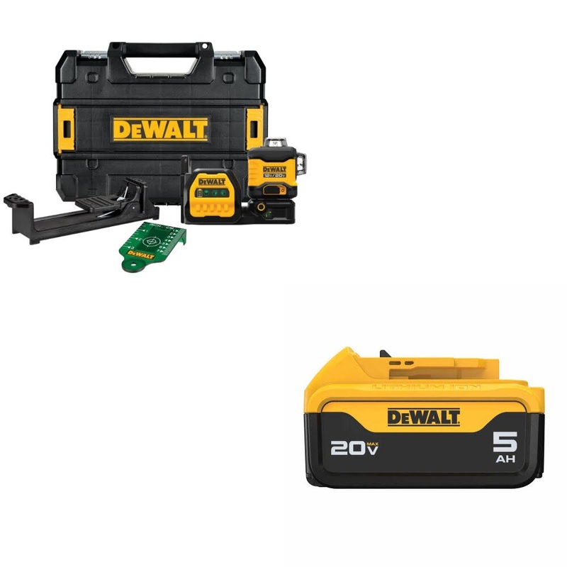 DeWalt DCLE34030G 20V/12V 3×360 Laser Kit W/ DCB205 20V MAX XR 5Ah Battery Pack