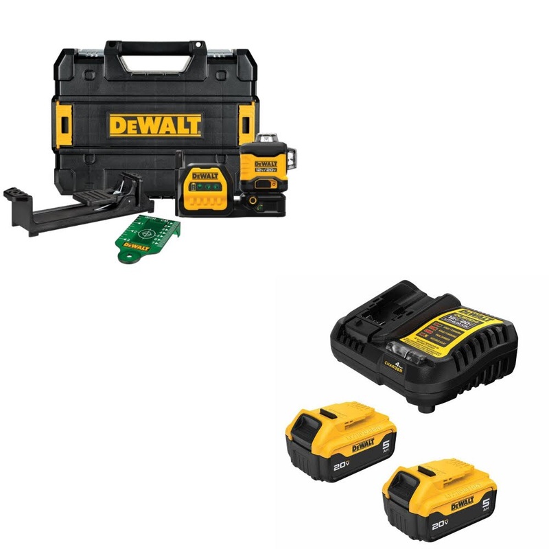 DeWalt DCLE34030G 20V/12V 3×360 Laser Kit W/ DCB205-2C 20V MAX 5Ah Battery Kit