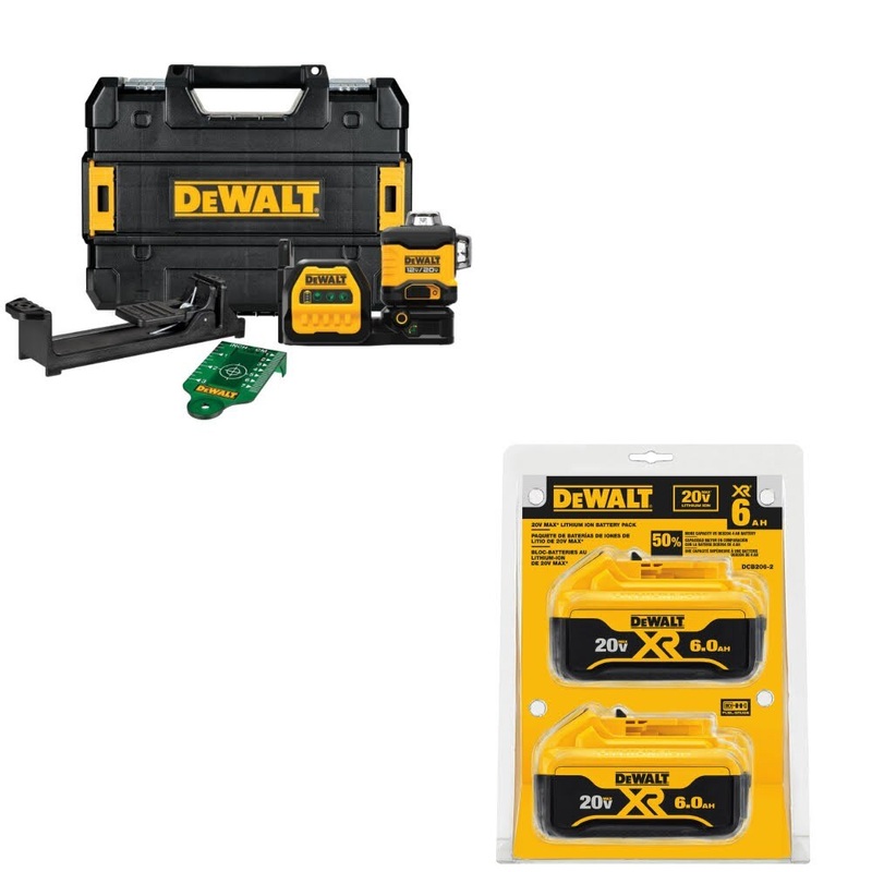 DeWalt DCLE34030G 20V/12V 3×360 Laser Kit W/ DCB206-2 20V MAX XR Battery, 2 Pack