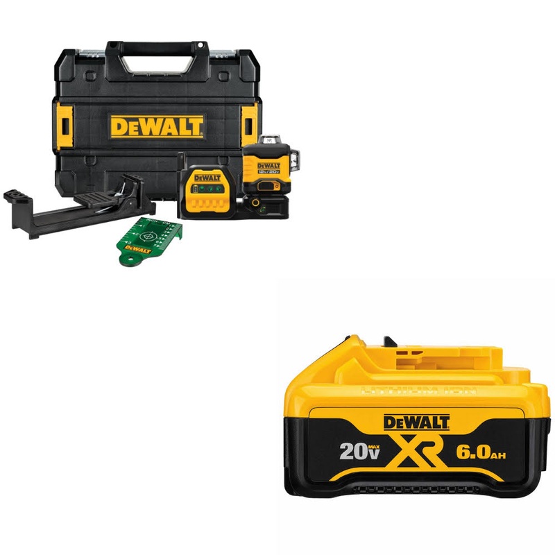 DeWalt DCLE34030G 20V/12V 3×360 Laser Kit W/ DCB206 20V MAX 6.0Ah Battery Pack