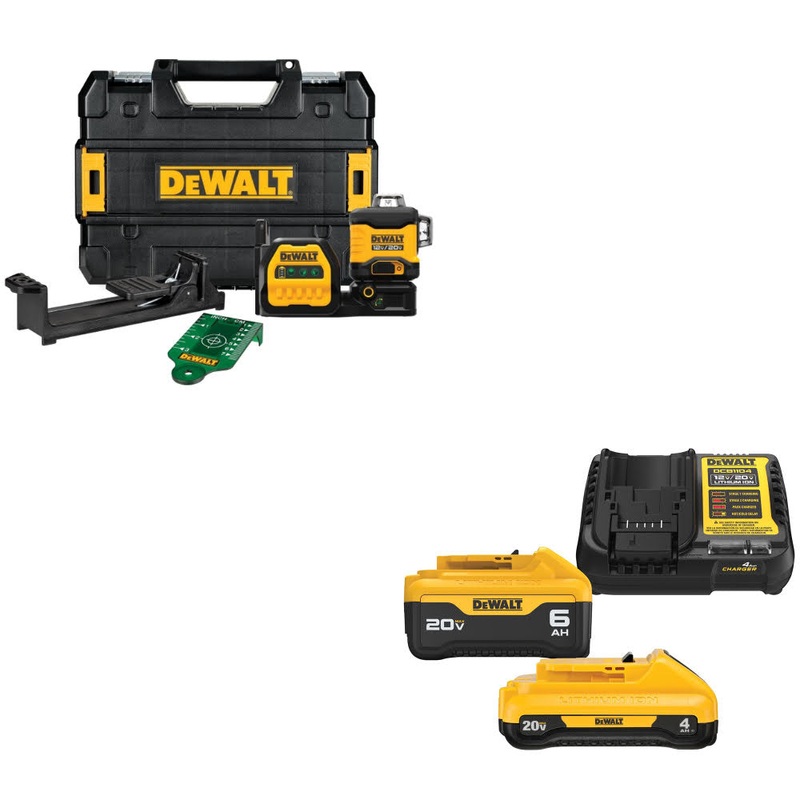 DeWalt DCLE34030G 20V/12V 3×360 Laser Kit W/ DCB2460C 20V MAX Starter Kit