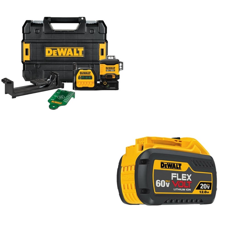 DeWalt DCLE34030G 20V/12V 3×360 Laser Kit W/ DCB612 20V/60V MAX FLEXVOLT Battery