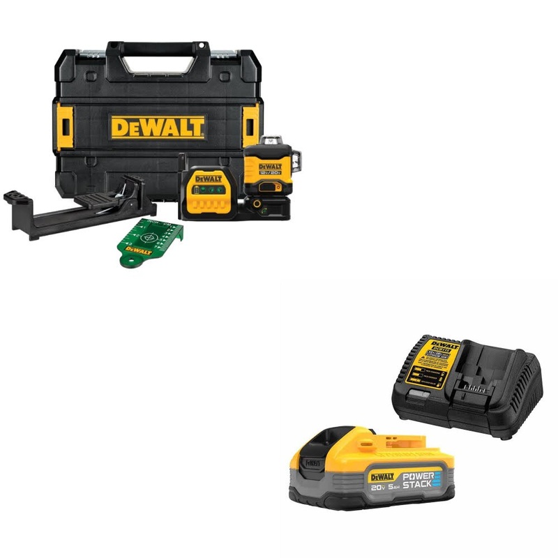 DeWalt DCLE34030G 20V/12V 3×360 Laser Kit W/ DCBP520C 20V Max 5Ah Starter Kit