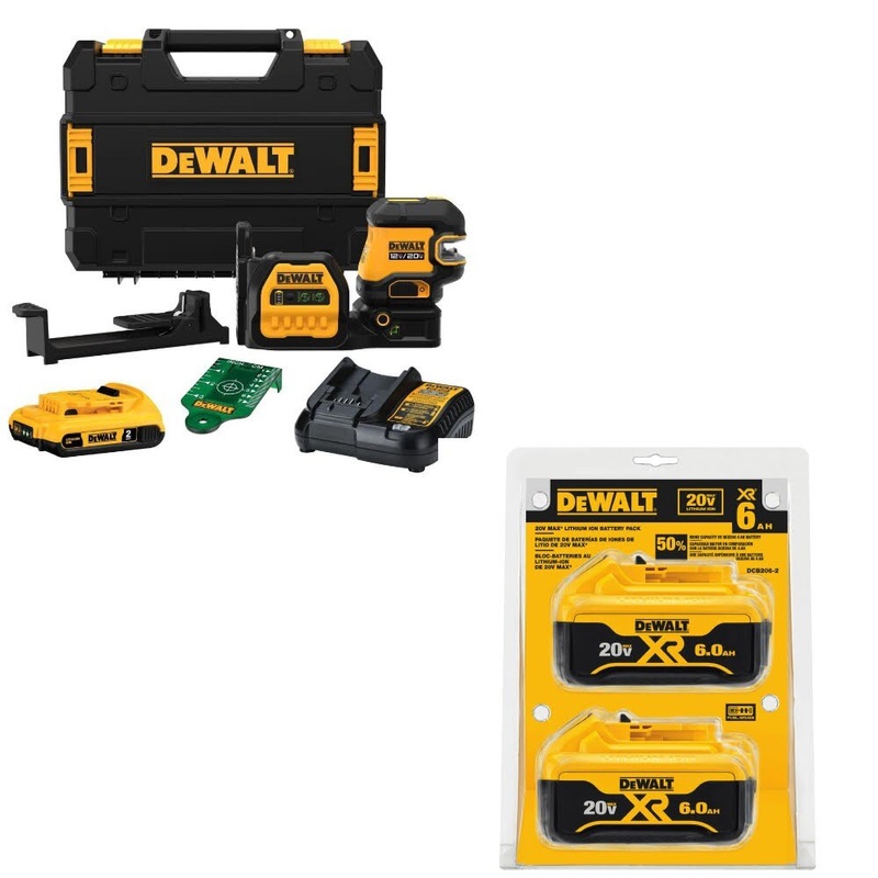 DeWalt DCLE34520G 20V Combo Laser Kit W/ DCB206-2 20V MAX XR 6Ah Battery, 2 Pack