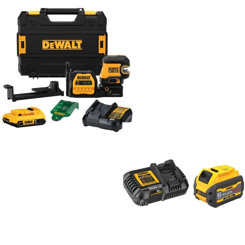 DeWalt DCLE34520G 20V Combo Laser Kit W/ DCB606C 20V/60V MAX Starter Kit