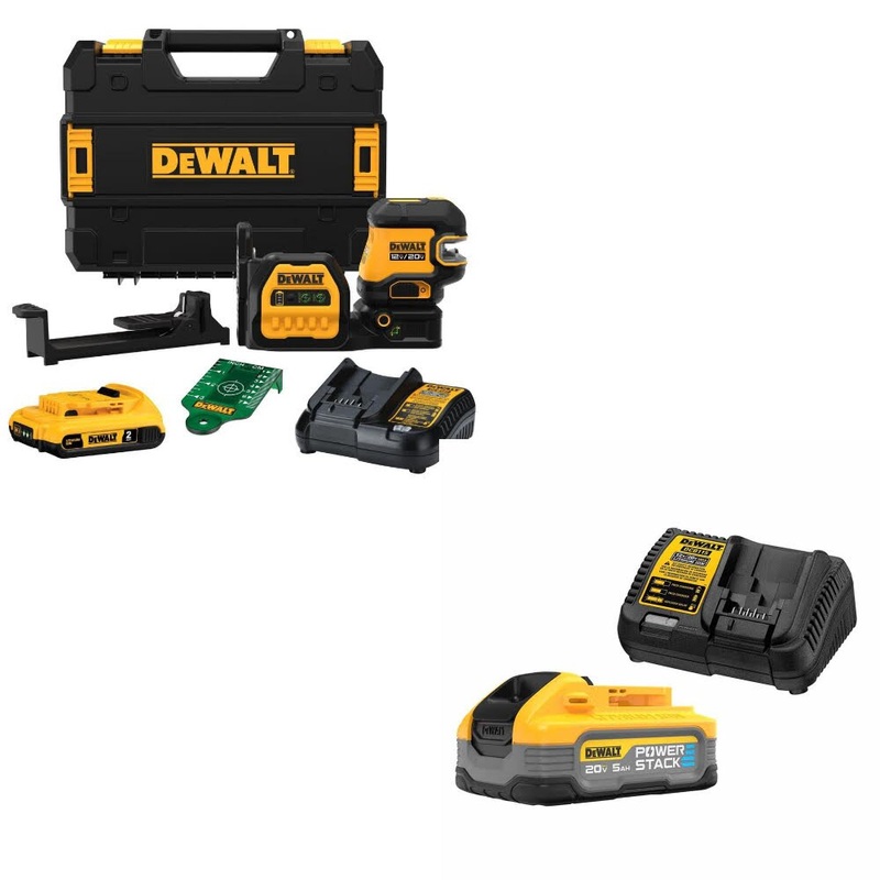 DeWalt DCLE34520G 20V Combo Laser Kit W/ DCBP520C 20V Max PowerStack Starter Kit