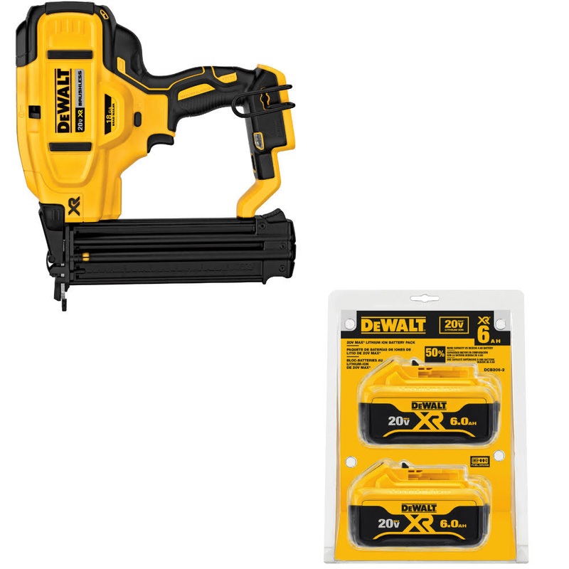DeWalt DCN680B 20V MAX XR 18Ga Nailer, Bare W/ DCB206-2 20V MAX XR Battery, 2Pk