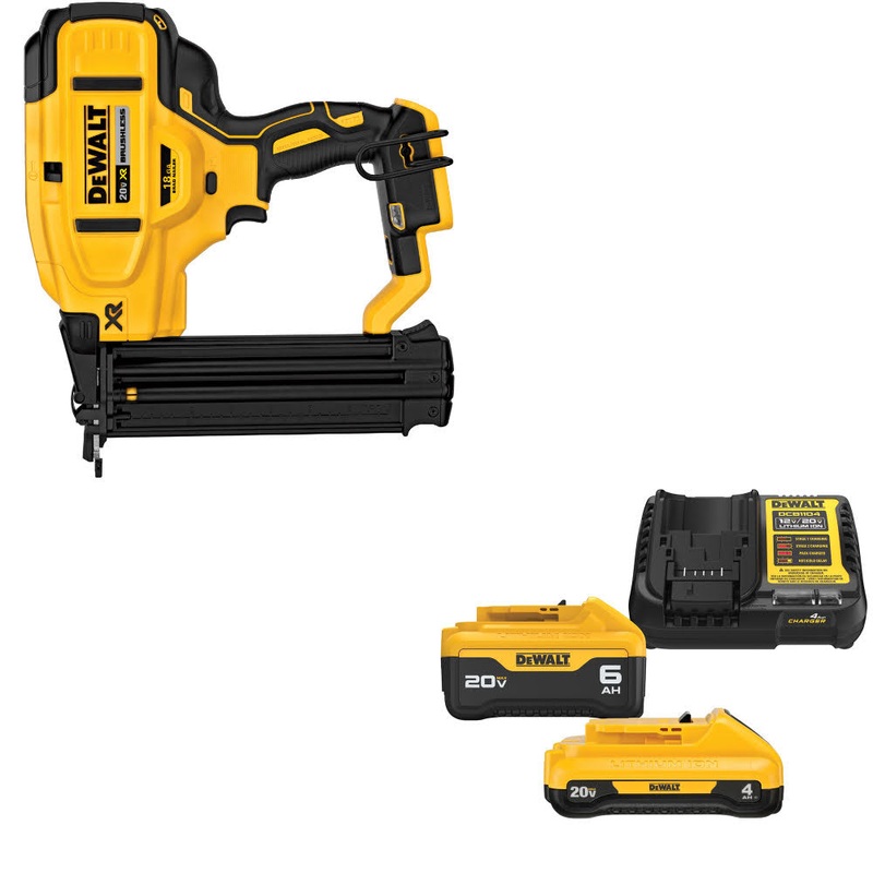 DeWalt DCN680B 20V MAX XR 18Ga Nailer, Bare W/ DCB2460C 20V MAX Starter Kit
