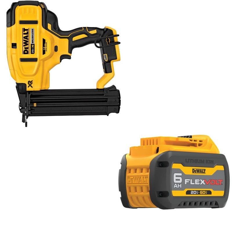 DeWalt DCN680B 20V MAX XR 18Ga Nailer W/ DCB606 20/60V MAX FlexVolt 6Ah Battery