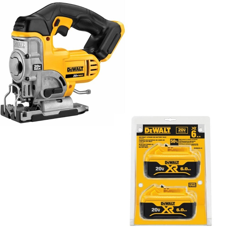DeWalt DCS331B 20V MAX Jig Saw, Bare W/ DCB206-2 20V MAX XR 6Ah Battery, 2 Pack