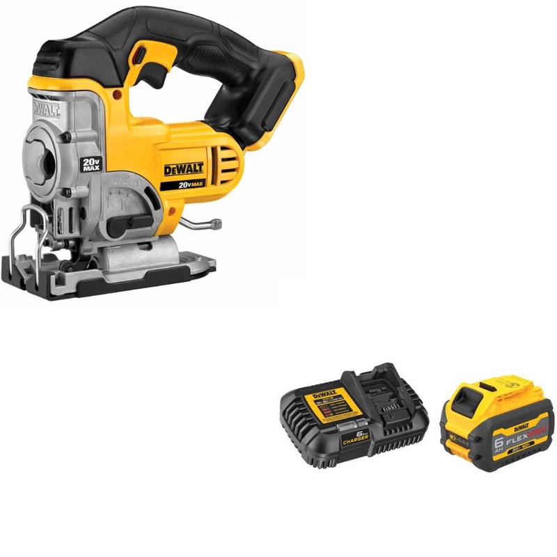 DeWalt DCS331B 20V MAX Jig Saw, Bare W/ DCB606C FLEXVOLT 20V/60V MAX Starter Kit