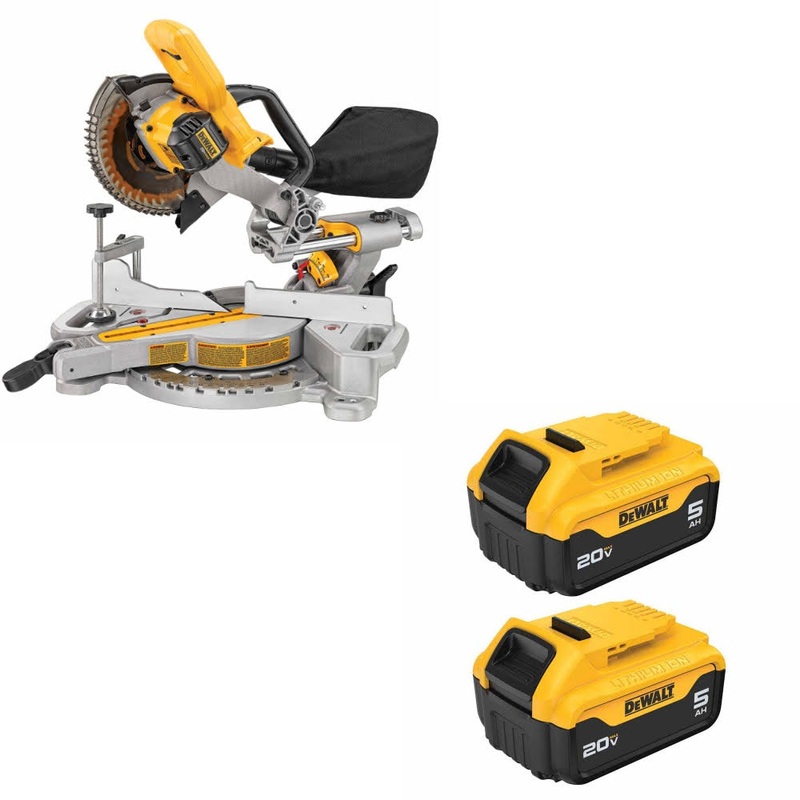 DeWalt DCS361B 20V MAX 7-1/4 Miter Saw W/ DCB205-2 20V MAX 5Ah Battery, 2 Pack