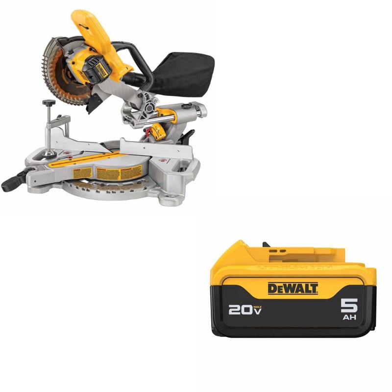 DeWalt DCS361B 20V MAX 7-1/4 Miter Saw W/ DCB205 20V MAX XR 5Ah Battery Pack