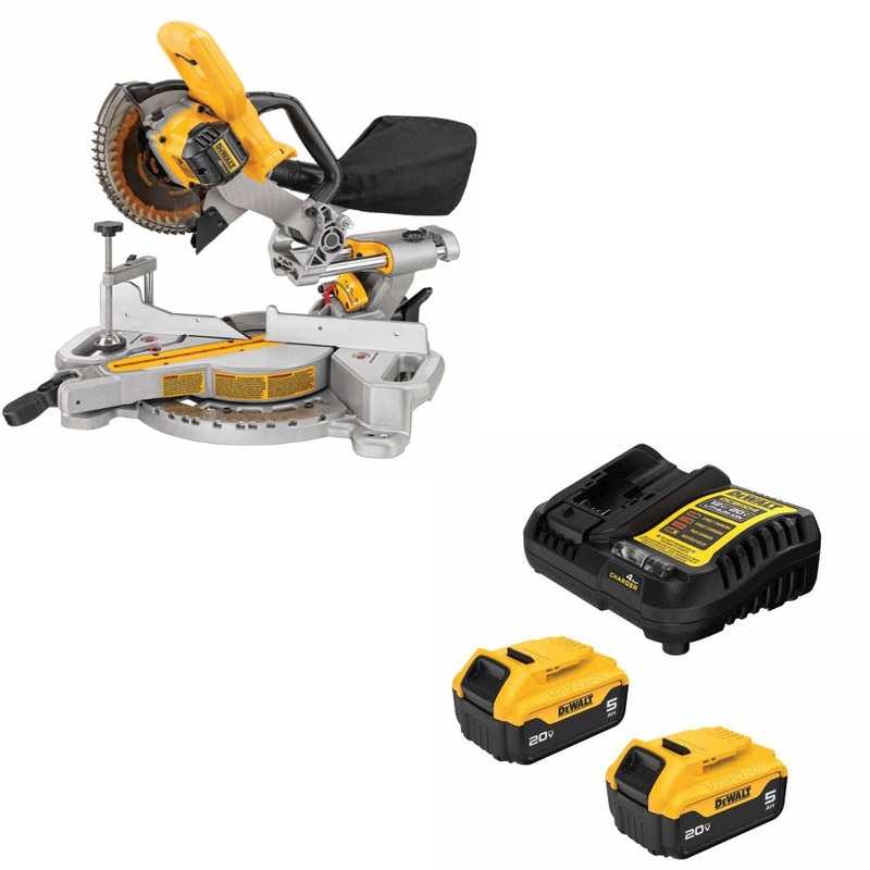 DeWalt DCS361B 20V MAX 7-1/4 Miter Saw W/ DCB205-2C 20V MAX 5Ah Battery Kit