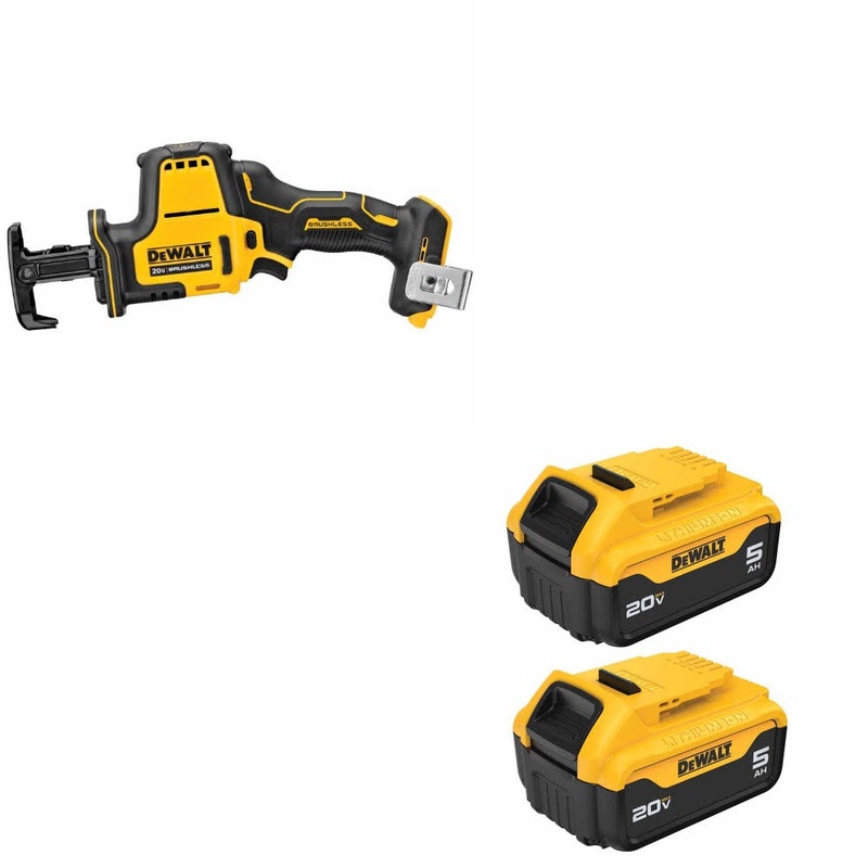 DeWalt DCS369B ATOMIC 20V MAX Recip Saw W/ DCB205-2 20V MAX 5Ah Battery, 2-Pack