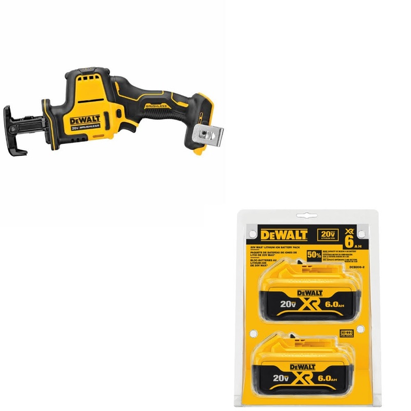 DeWalt DCS369B ATOMIC 20V MAX Recip Saw W/ DCB206-2 20V MAX XR Battery, 2 Pack