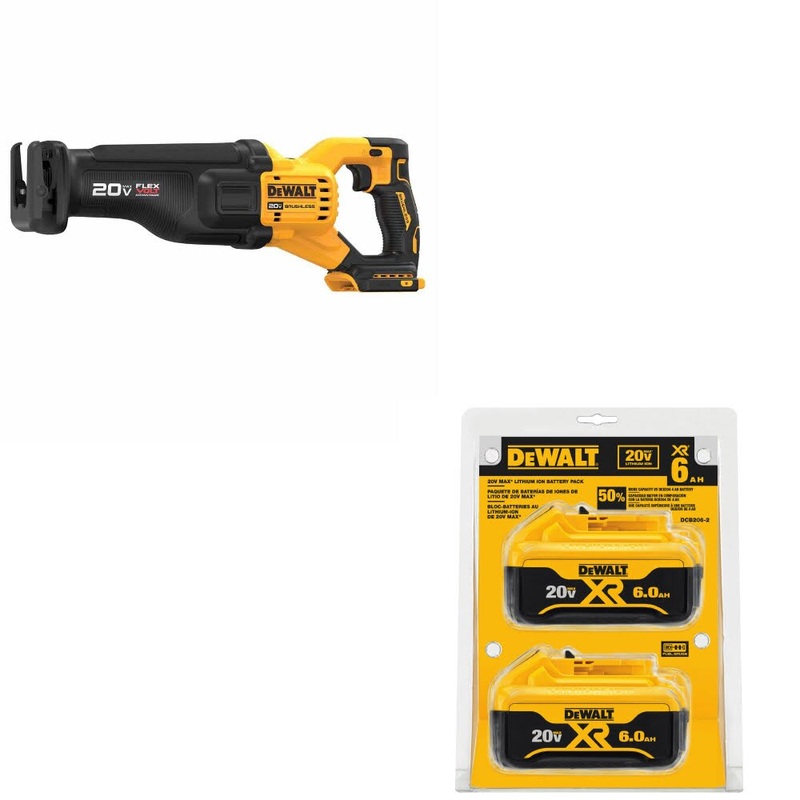 DeWalt DCS386B 20V MAX FLEXVOLT Recip Saw W/ DCB206-2 20V MAX XR Battery, 2 Pack