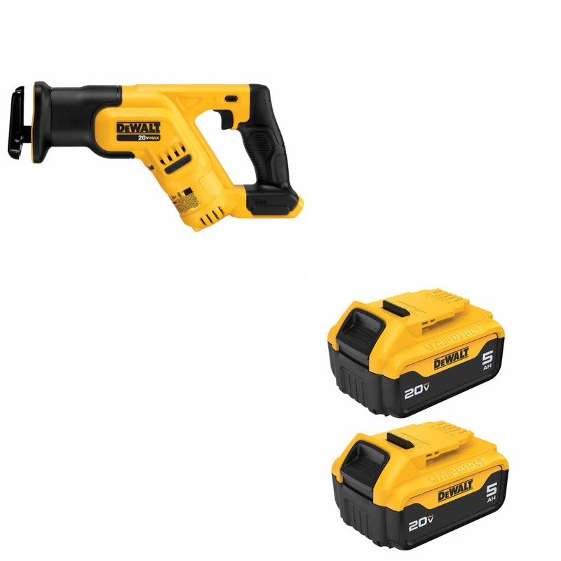 DeWalt DCS387B 20V MAX Recip Saw, Bare W/ DCB205-2 20V MAX 5Ah Battery 2-Pack