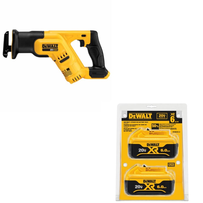DeWalt DCS387B 20V MAX Recip Saw, Bare W/ DCB206-2 20V MAX XR 6Ah Battery, 2Pk