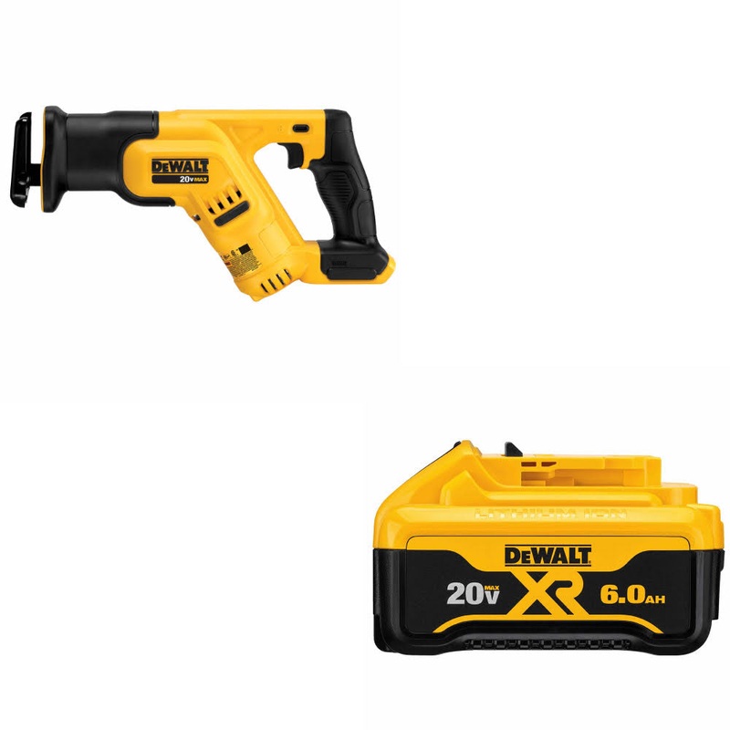 DeWalt DCS387B 20V MAX Recip Saw, Bare W/ DCB206 20V MAX 6.0Ah Battery Pack