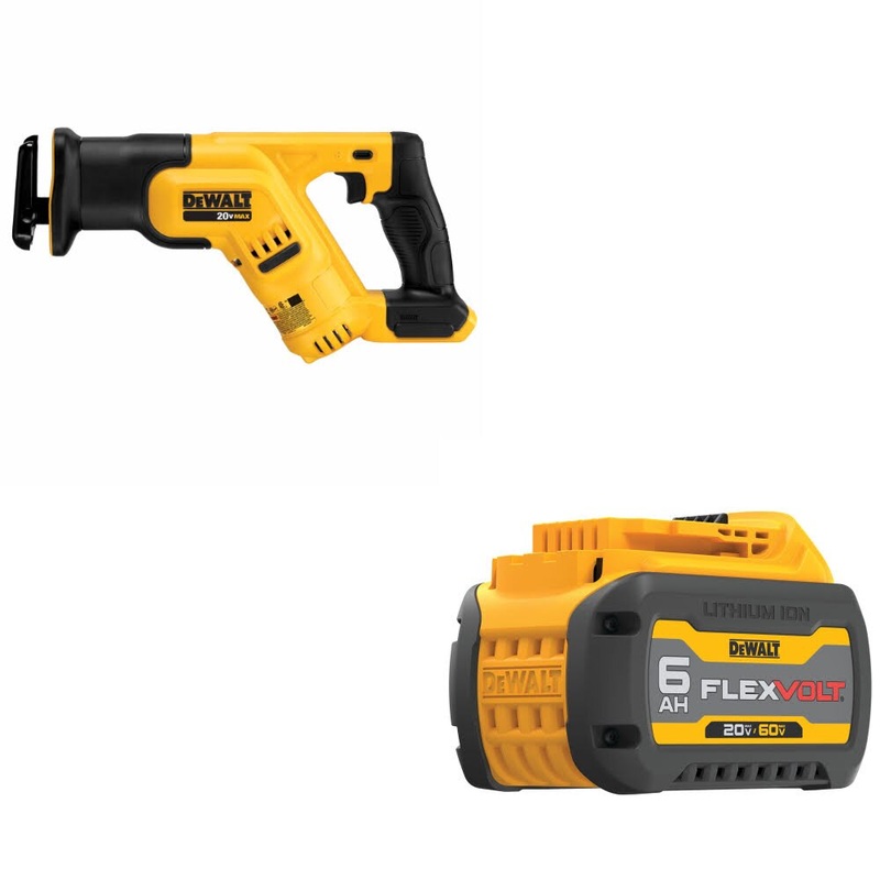 DeWalt DCS387B 20V MAX Recip Saw, Bare W/ DCB606 20/60V MAX FlexVolt 6Ah Battery