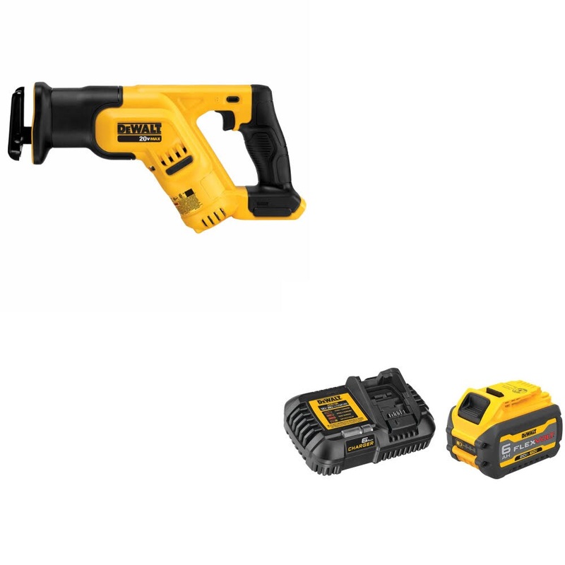 DeWalt DCS387B 20V MAX Recip Saw, W/ DCB606C FLEXVOLT 20V/60V MAX Starter Kit