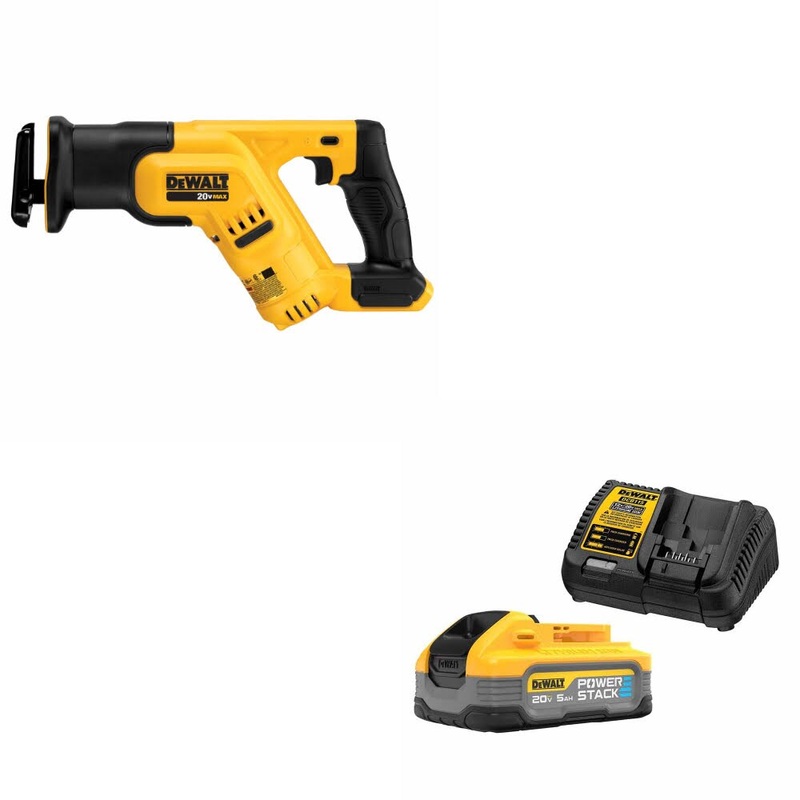 DeWalt DCS387B 20V MAX Recip Saw W/ DCBP520C 20V Max PowerStack 5Ah Starter Kit